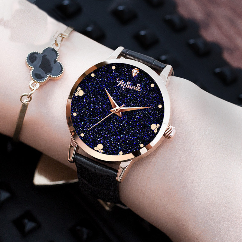 迪士尼星空手表女学生韩版简约小清新复古时尚潮流防水学院风石英