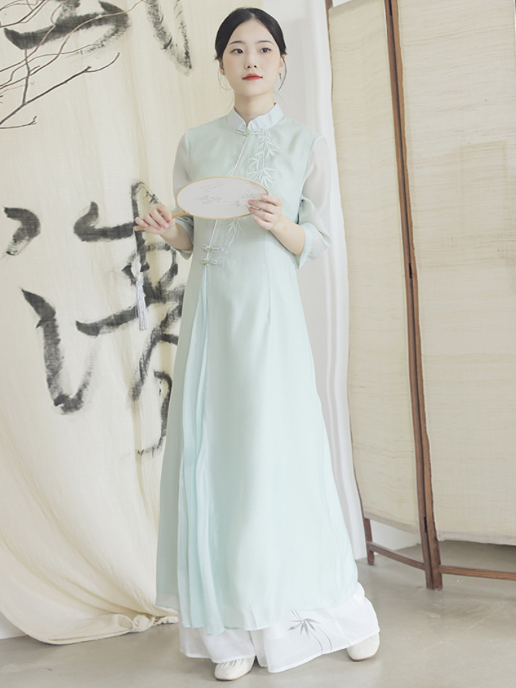 新中式禅意茶服茶艺服采耳服装女装夏季中国风改良素雅汉服连衣裙