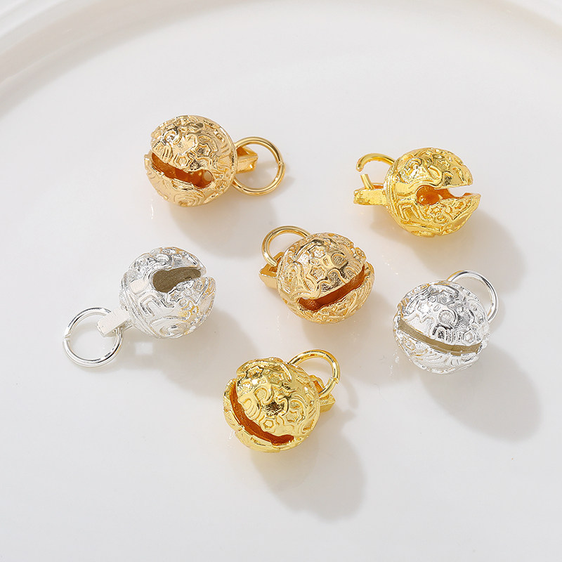 14k包金镂空虎头铃铛小挂件手工diy制作手链项链吊坠饰品材料挂件