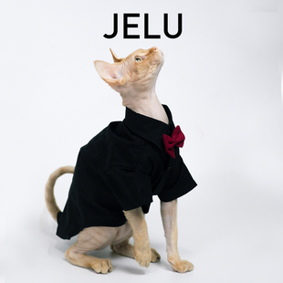 JELU 吉鹿 无毛猫衣服斯芬克斯德文衬衫短袖纯棉舒适蝴蝶结男礼服