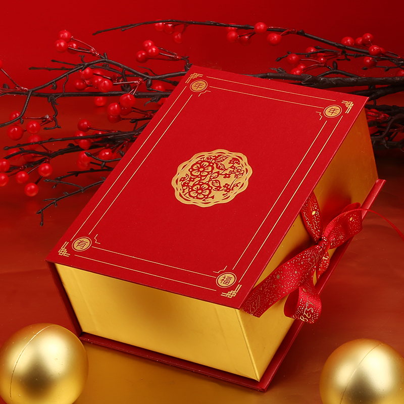 春节礼盒 中国风_新年礼品包装盒红色喜庆礼物盒春节礼物盒子礼品盒