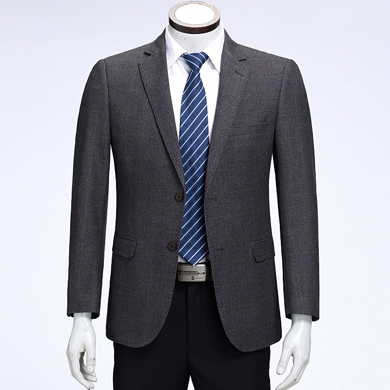 休闲西服男秋冬新款男士外套商务休闲爸爸装中年亮粒扣便服单西_8折