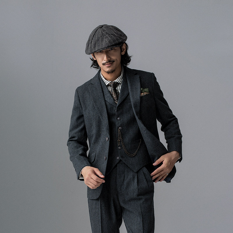 soarin复古英伦风毛呢西装外套男 秋冬商务正装休闲修身英式西服