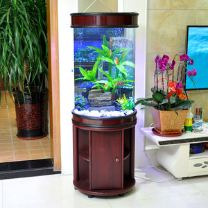 半圆形玻璃鱼缸水族箱中型80cm圆柱形小型60cm客厅家用生态金鱼缸