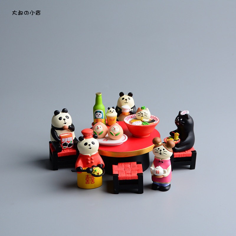 ZAKKA日式杂货中华美食猫咪熊猫动物树脂摆件工艺品仿真拍摄道具
