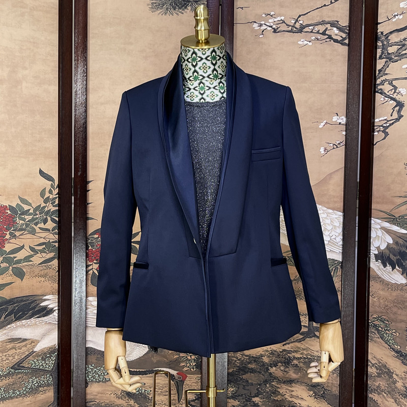 时着不对称领丝绸级精纺羊毛意大利绅士修身西装手工制作走秀西服