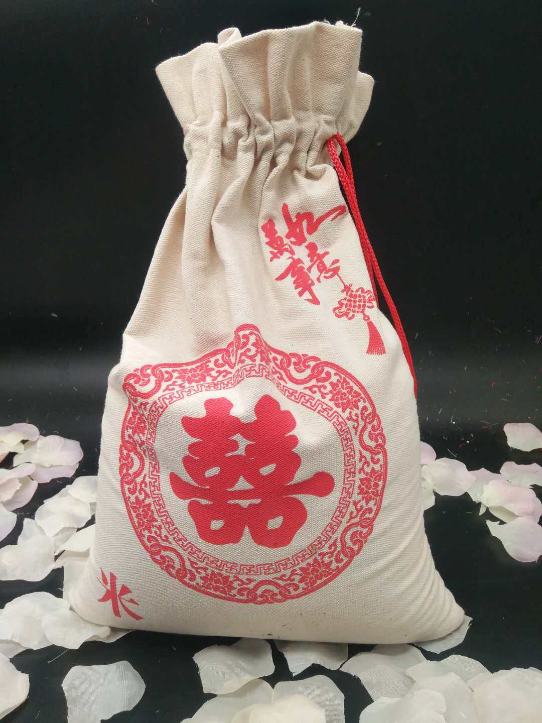 新款中式婚庆道具米袋踏米袋传代大红麻布口袋传统婚礼道具用品婚庆