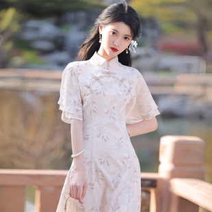 初夏流行新中式旗袍改良年轻款少女高腰显瘦轻奢高级感浅色连衣裙