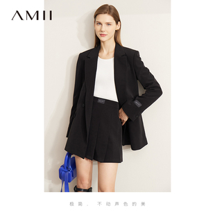 Amii高级感减龄西装百褶短裙两件套女春秋款通勤百搭时尚西装套装
