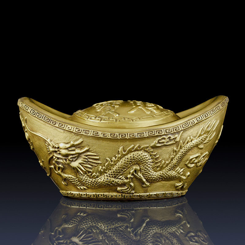 纯铜招财元宝摆件龙凤元宝摆件家居客厅饰品铜元宝工艺品礼品摆件