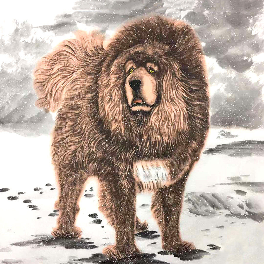 手绘雪域岁月藏獒写意动物 国画 藏獒 雪獒 字画手工绘制宣纸挂画