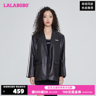 [蛋白皮]LALABOBO春夏新品款翻领PU仿皮衣大码外套女|LBCC-WSPW12