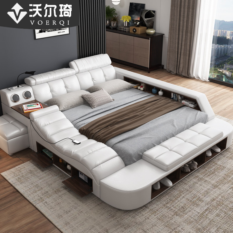 Leather bed smart massage modern minimalist tatami bed master bedroom 1