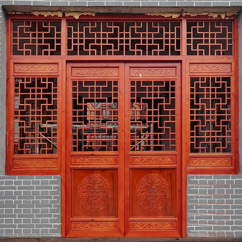 定做东阳木雕中式仿古花格门窗隔断屏风实木门雕花门花格门背景墙
