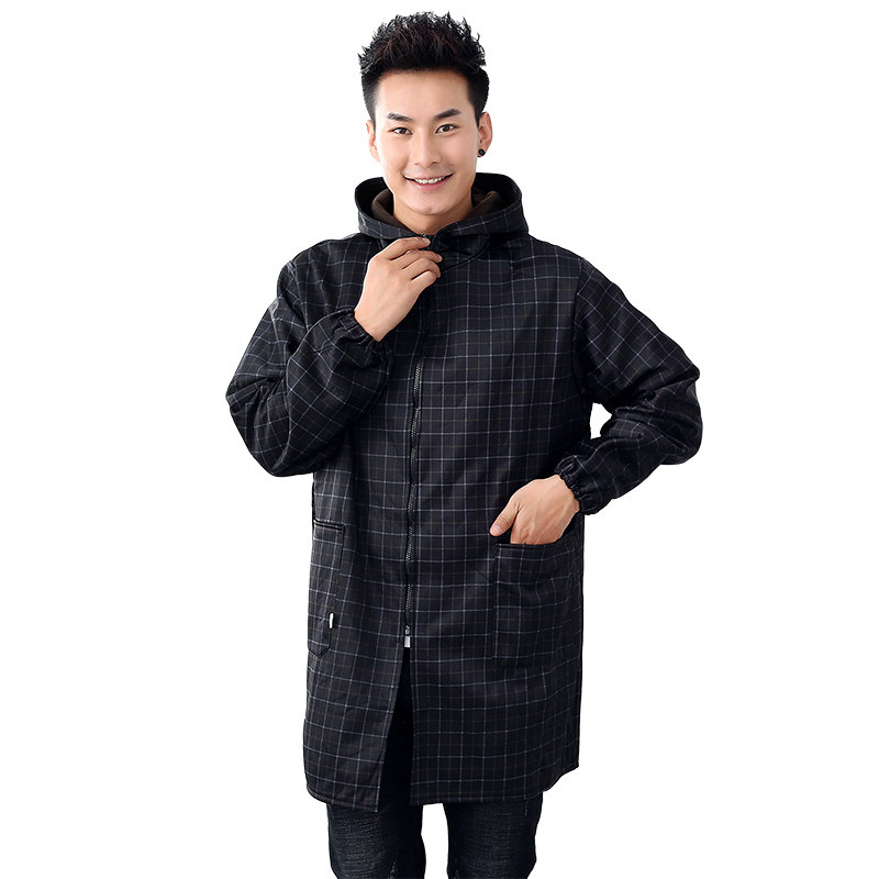 时尚男士罩衣大人加厚加绒工作服防水防油家用厨房围裙长袖秋冬季