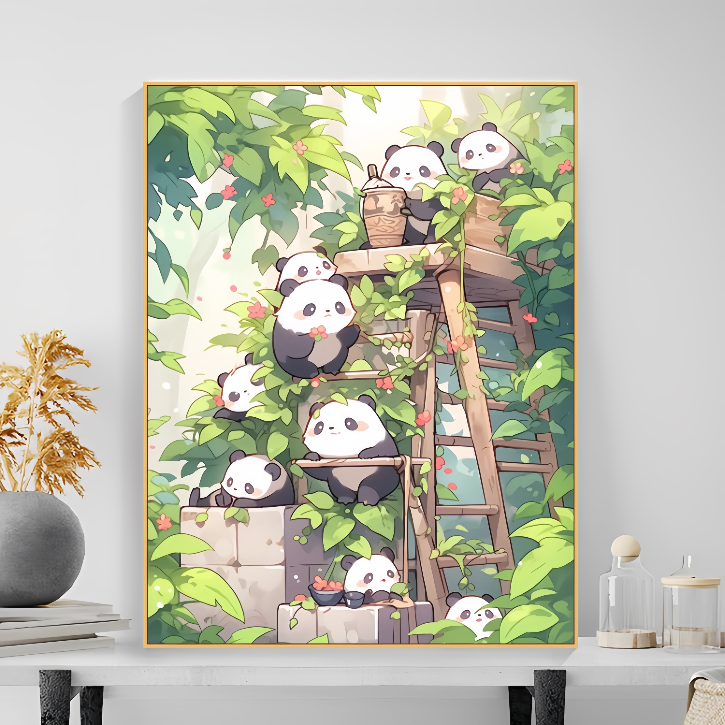 堆堆熊猫数字油画diy填充手绘画动漫卡通可爱简约丙烯客厅装饰画