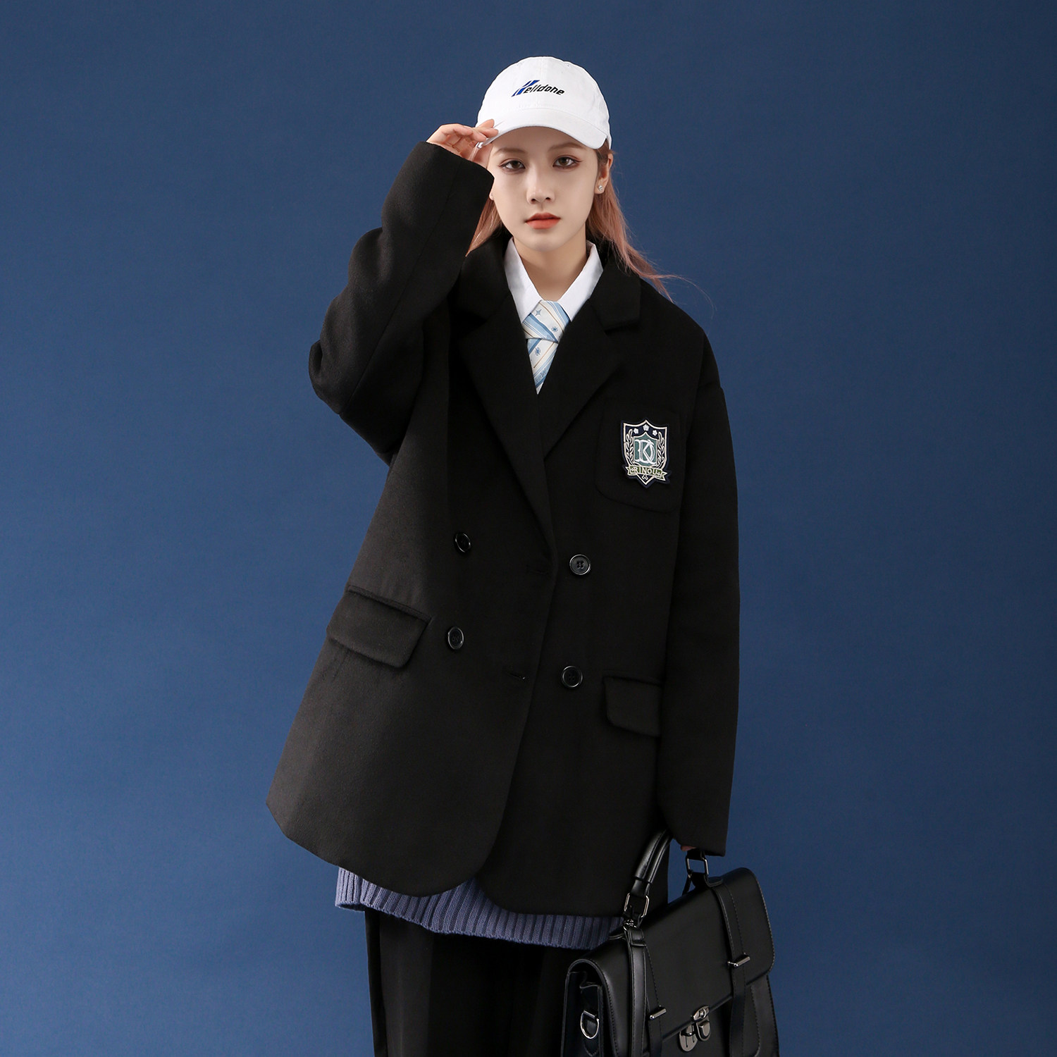 c316 xz2098 p118 冬装毛呢jkdk制服西装中性风女装加厚外套