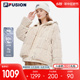 FILA FUSION斐乐潮牌女子羽绒服2022冬新时尚抽条绒连帽保暖外套