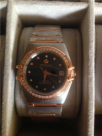 proking皇冠机械全自动经典复古玫瑰金单日历手表碗表婉表