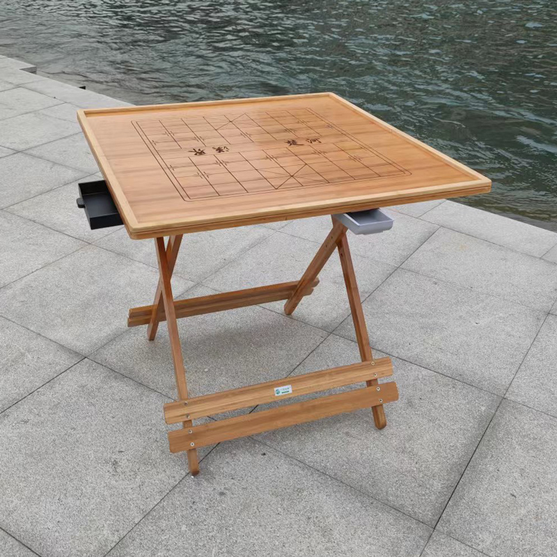 竹莹轻峰棋桌楠竹雕刻简约麻将桌折叠棋牌桌90大餐桌移动实木桌子