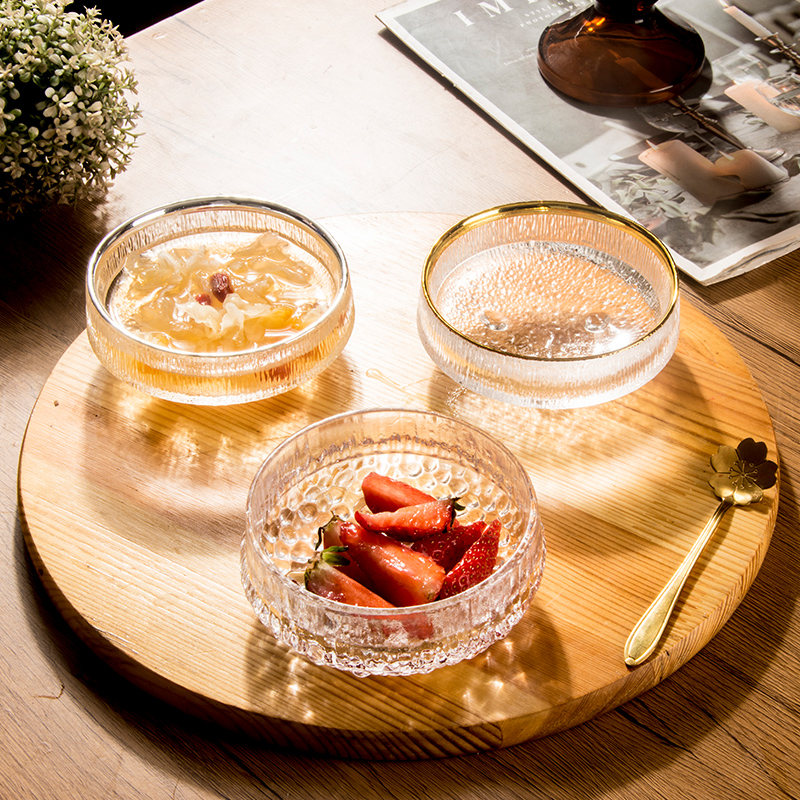 日式燕窝碗水晶玻璃甜品碗描金精致餐