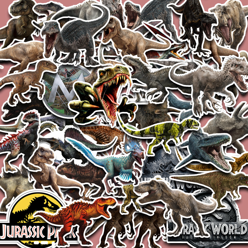 侏罗纪公园恐龙50枚动物图案卡通手账贴纸行李箱平板电脑防水贴画