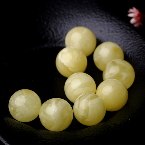 天然俄料正品白花蜜圆珠散珠隔珠无优化琥珀蜜蜡佛珠手链项链配饰_不