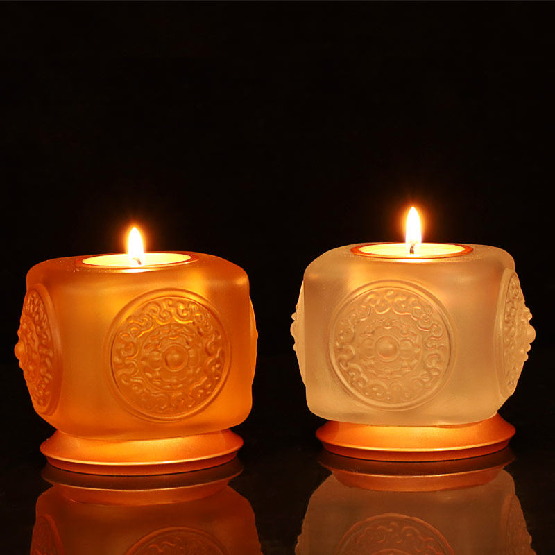 纯铜古法琉璃宝相烛台宝盖烛台供佛灯酥油灯灯座蜡烛灯琉璃灯佛灯