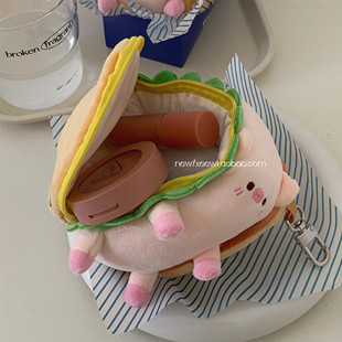 可爱猪猪三明治零钱包小众高颜值充电线耳机包便携迷你小包钥匙扣