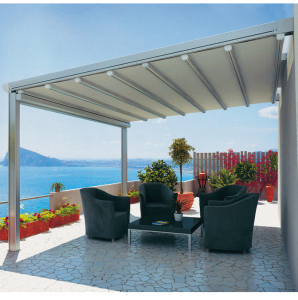 户外阳光房天幕帘电动伸缩玻璃房顶棚天幕篷隔热遮阳棚双轨折叠篷