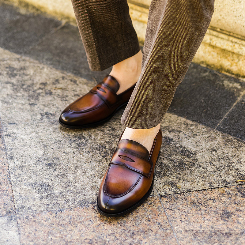 英伦商务休闲皮鞋男真皮一脚蹬懒人鞋复古套脚鞋男士便士乐福鞋潮