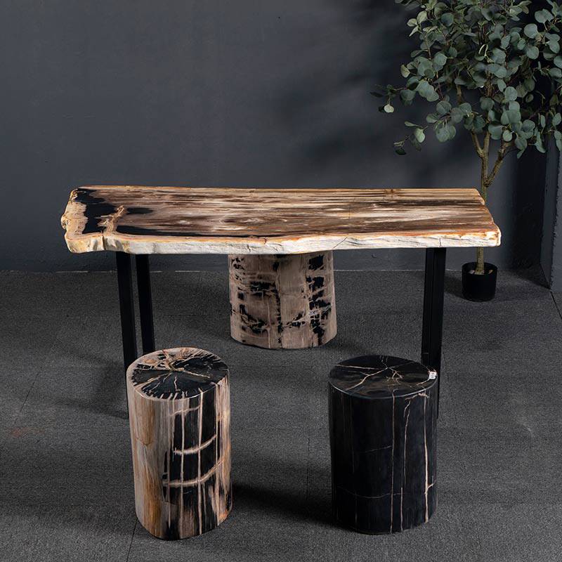 现代简约轻奢条案玄关台中堂新中式硅化木长条桌木化石家用大桌子