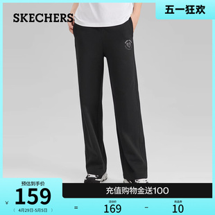 Skechers斯凯奇春夏女装休闲裤宽松直筒黑色长裤阔腿裤舒适运动裤