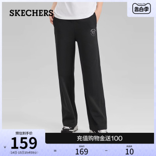 Skechers斯凯奇春夏女装休闲裤宽松直筒黑色长裤阔腿裤舒适运动裤