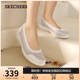 Skechers斯凯奇夏季女鞋镂空透气蕾丝单鞋浅口鞋软底玛丽珍妈妈鞋