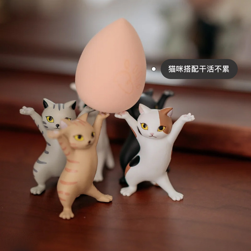 半夏同款日本妖娆猫抬棺猫笔托猫咪美妆蛋摆件文具玩具可爱礼物