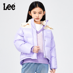 Lee 2023新款男女秋冬儿童短款羽绒服小个子女生保暖外套连帽