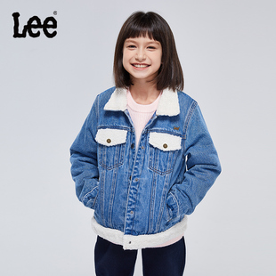 Lee 2023男女儿童羊羔绒毛领牛仔外套拼接刺绣夹棉加厚保暖夹克