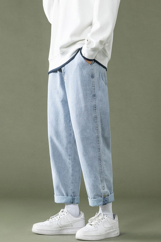 牛仔裤男士直筒宽松裤子韩版夏季薄款九分裤阔腿休闲长裤7124p40