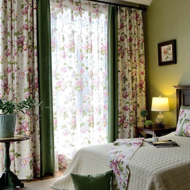 新款美式田园棉麻客厅卧室飘窗落地窗帘拼接窗帘布成品现代简约