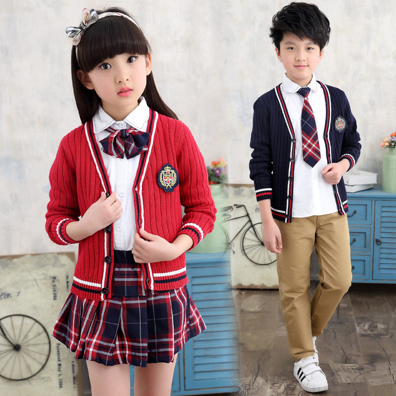 儿童校服三件套装春秋季英伦风幼儿园园服中小学生长袖毕业照班服