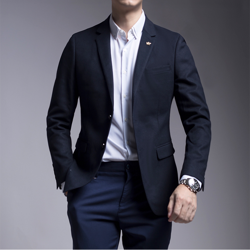 seno毛呢加厚保暖西装男商务休闲韩版潮流时尚单西修身外套西服