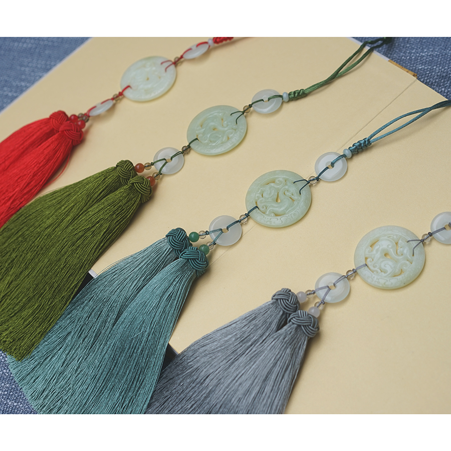 三才原创汉服玉佩腰坠岫玉古龙禁步中式婚礼腰间挂件粗流苏男女