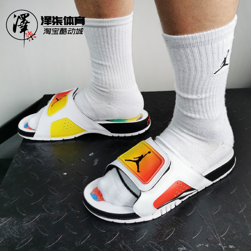 泽柒 air jordan 4 aj4黑黄电母运动拖鞋 魔术贴凉拖dm0979-110