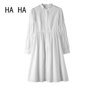 HAHA法式白色衬衫连衣裙女春季新款高端精致气质过新年泡泡袖长裙
