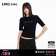 LINC金羽杰短袖女T恤夏五分袖简约圆领半袖修身正肩T恤女上衣084Y