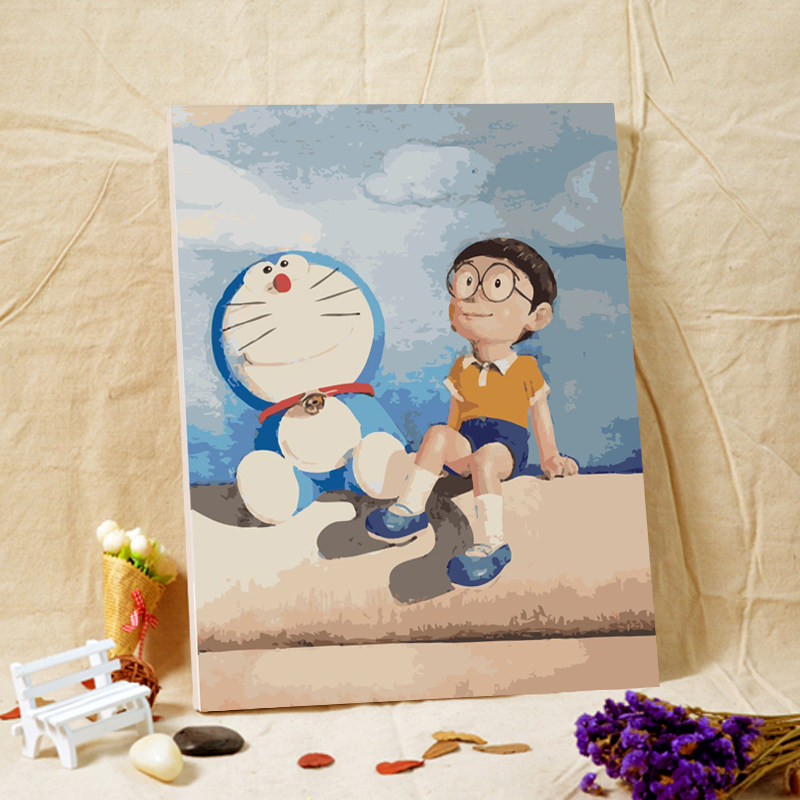 机器猫数字油画diy叮当卡通动漫哆多啦a梦儿童填色油彩画叮当猫
