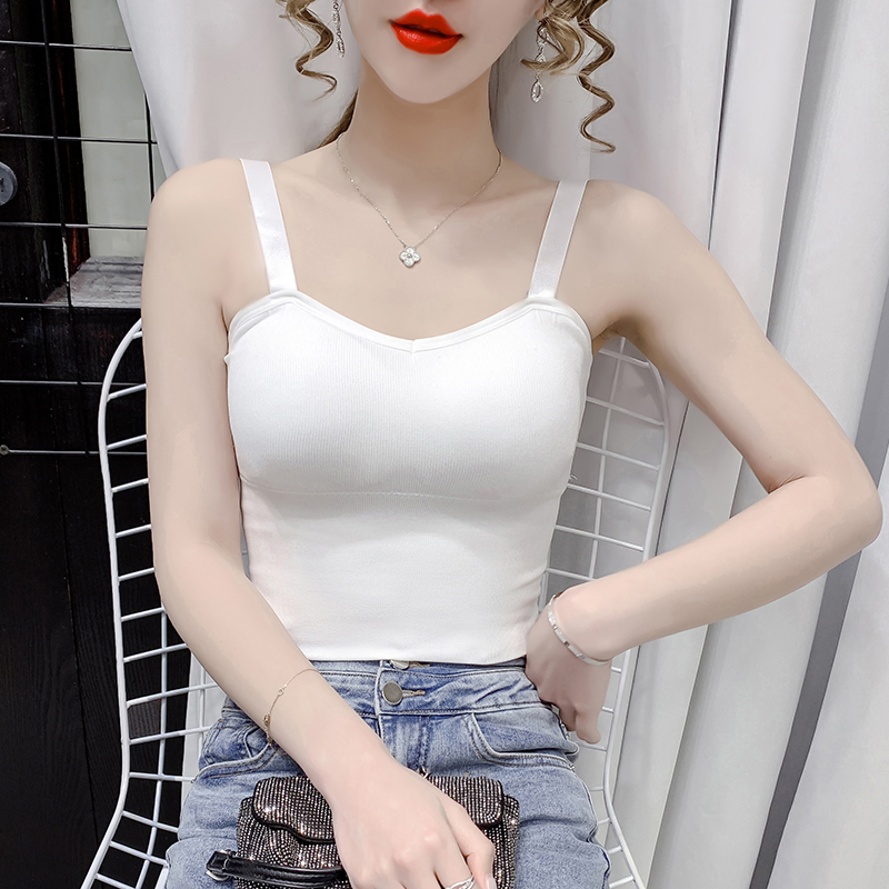 美背吊带小背心女白色抹胸纯棉内衣打底带胸垫一体内搭外穿图片