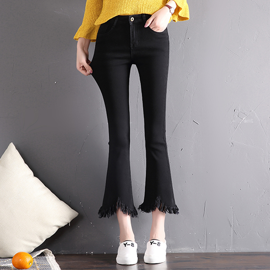 Jeans Nine points spring and autumn 2018 Korean Edition Show thin Paige Elastic force tassels Bell-bottoms Tight fitting Broad leg trousersin the Women's clothing/Boutique , Jeans category - from Buy2taobao.com to provide professional Taobao agent buy service