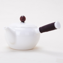 盂方 中国白侧把茶壶200cc德化白玉猪油白精品功夫茶具陶瓷泡茶壶